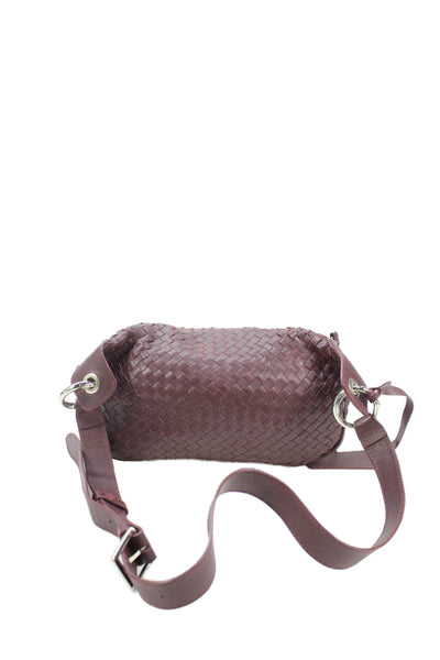Sarah Chofakian Womens Leather Woven Zipper Closure Belt Bag Purple