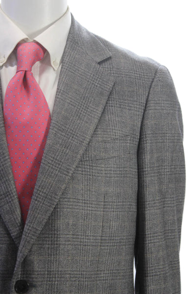Ermenegildo Zegna Men Gray Wool Plaid Blazer Button Size 48