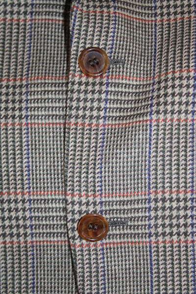 Designer Mens Brown Wool Plaid Blazer Button Size 38