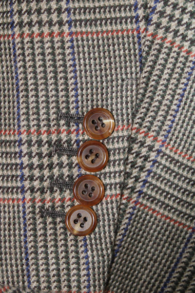 Designer Mens Brown Wool Plaid Blazer Button Size 38