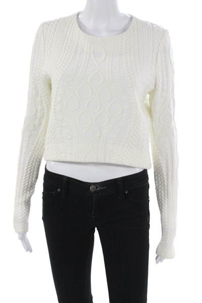 Nicholas Women Pullover Sweater White Geometric Crew Neck Long Sleeve Size 4
