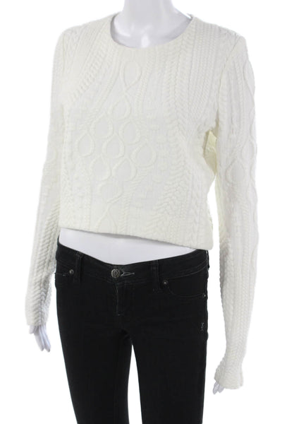 Nicholas Women Pullover Sweater White Geometric Crew Neck Long Sleeve Size 4