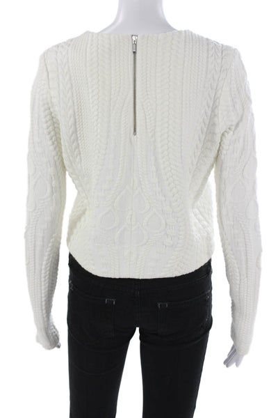 Nicholas Women Pullover Sweater White Geometric Crew Neck Long Sleeve Size 4