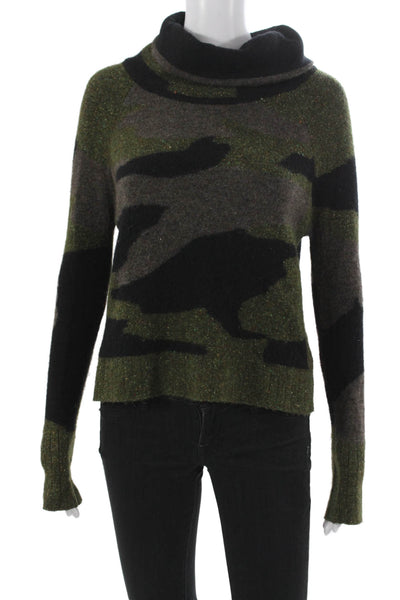 Veronica Beard Women Green Camo Cowl Neck Pullover Sweater Long Sleeve Size S