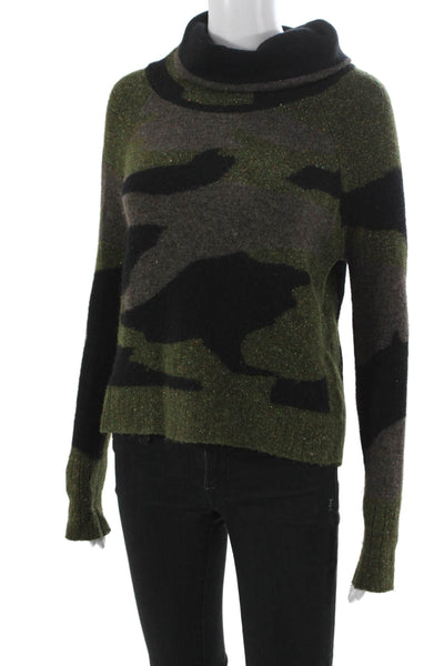 Veronica Beard Women Green Camo Cowl Neck Pullover Sweater Long Sleeve Size S