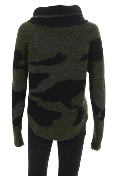 Veronica Beard Women Green Camo Cowl Neck Pullover Sweater Long Sleeve Size S