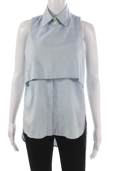 Intermix Womens Collared Sleeveless Tencel Tunic Blouse Blue Size PP