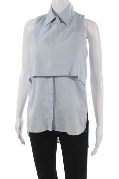 Intermix Womens Collared Sleeveless Tencel Tunic Blouse Blue Size PP