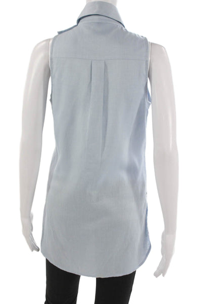 Intermix Womens Collared Sleeveless Tencel Tunic Blouse Blue Size PP