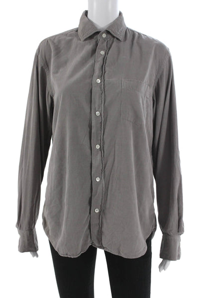Hartford Mens Collared Button-Up Cotton Long Sleeve Shirt Gray Size S