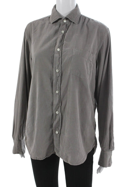 Hartford Mens Collared Button-Up Cotton Long Sleeve Shirt Gray Size S