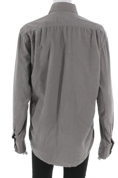 Hartford Mens Collared Button-Up Cotton Long Sleeve Shirt Gray Size S