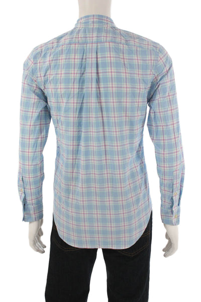 Vineyard Vines Mens Button Front Collared Plaid Shirt Blue White Size XS
