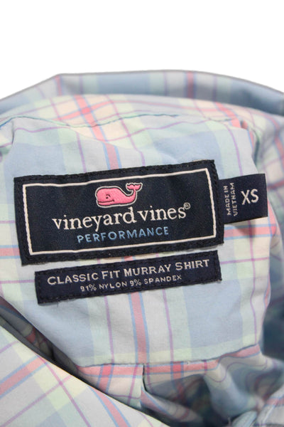 Vineyard Vines Mens Button Front Collared Plaid Shirt Blue White Size XS