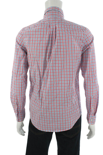 Vineyard Vines Mens Button Front Collared Plaid Shirt White Red Blue Small