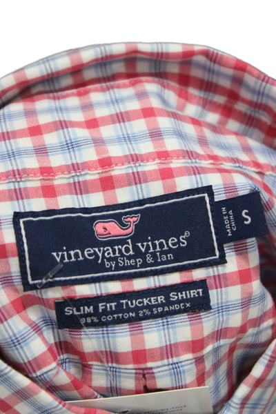 Vineyard Vines Mens Button Front Collared Plaid Shirt White Red Blue Small