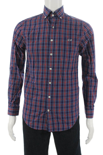 Vineyard Vines Mens Button Front Collared Plaid Tucker Shirt Navy Size XS