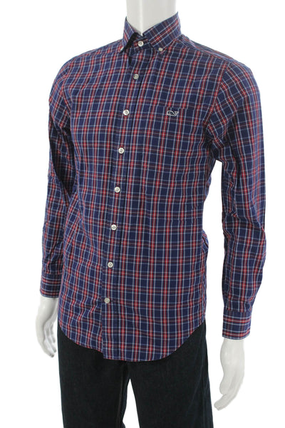 Vineyard Vines Mens Button Front Collared Plaid Tucker Shirt Navy Size XS