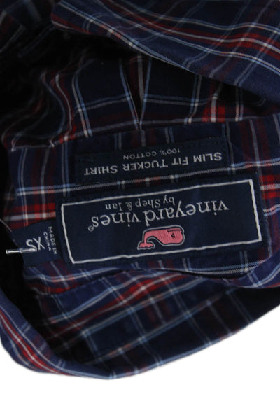 Vineyard Vines Mens Button Front Collared Plaid Tucker Shirt Navy Size XS