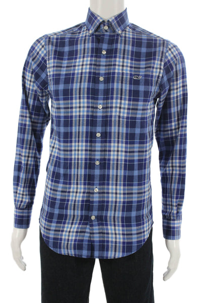 Vineyard Vines Mens Button Front Collared Plaid Tucker Shirt Blue Size XS