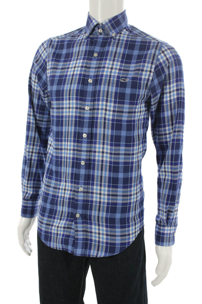 Vineyard Vines Mens Button Front Collared Plaid Tucker Shirt Blue Size XS