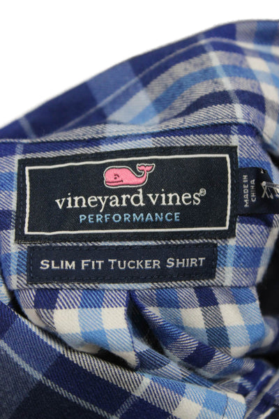Vineyard Vines Mens Button Front Collared Plaid Tucker Shirt Blue Size XS