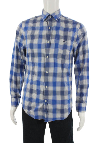 Vineyard Vines Mens Button Front Collared Plaid Tucker Shirt Blue Gray Size XS