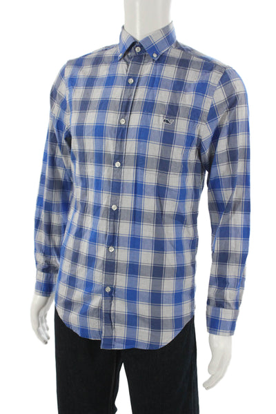 Vineyard Vines Mens Button Front Collared Plaid Tucker Shirt Blue Gray Size XS
