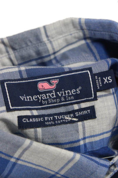 Vineyard Vines Mens Button Front Collared Plaid Tucker Shirt Blue Gray Size XS