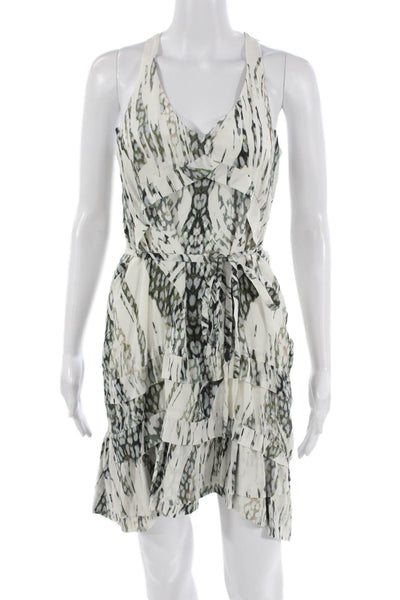 IRO Women Sundress Silk Multicolor Animal V Neck Sleeveless Short Size 36