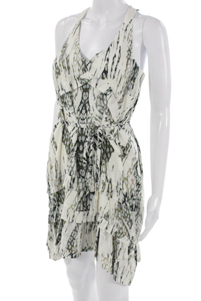 IRO Women Sundress Silk Multicolor Animal V Neck Sleeveless Short Size 36