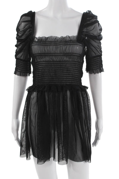 Amanda Uprichard Women Black Square Neck Mini Dress Half Sleeve Size M