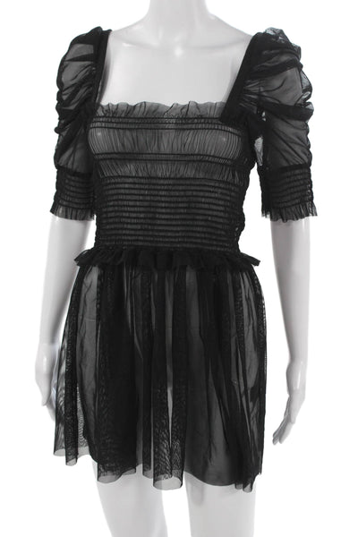 Amanda Uprichard Women Black Square Neck Mini Dress Half Sleeve Size M