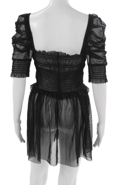 Amanda Uprichard Women Black Square Neck Mini Dress Half Sleeve Size M
