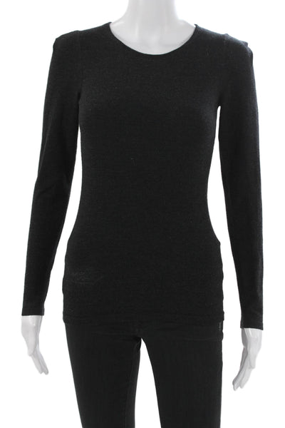 Theory Women Petite Wool Basic Long Sleeve Round Neck T Shirt Gray Size S