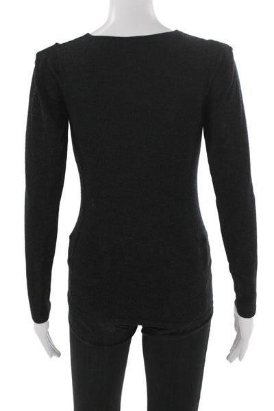 Theory Women Petite Wool Basic Long Sleeve Round Neck T Shirt Gray Size S
