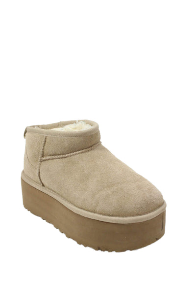 Ugg Womens Slip On Shearling Lined Platform Ankle Boots Brown Suede Size 5
