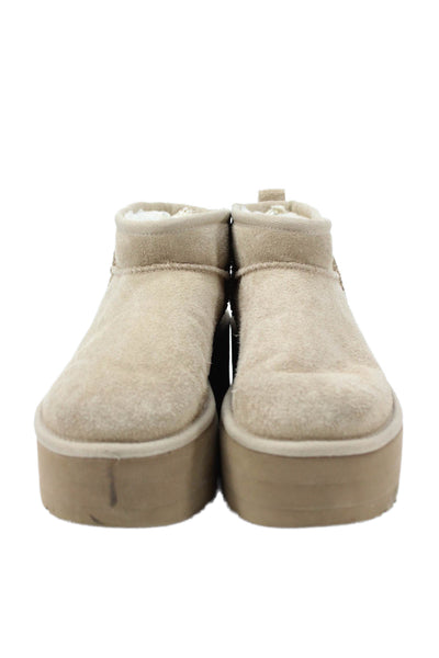 Ugg Womens Slip On Shearling Lined Platform Ankle Boots Brown Suede Size 5