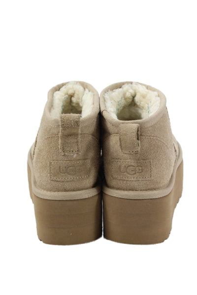 Ugg Womens Slip On Shearling Lined Platform Ankle Boots Brown Suede Size 5