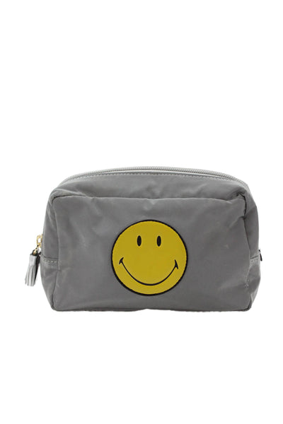 Anya Hindmarch Womens Zip Top Reflective Nylon Happy Face Pouch Handbag Gray