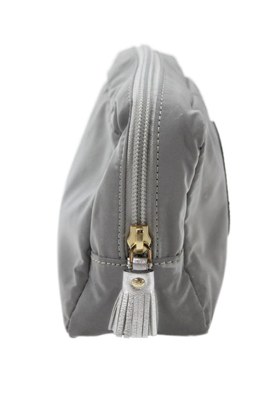 Anya Hindmarch Womens Zip Top Reflective Nylon Happy Face Pouch Handbag Gray