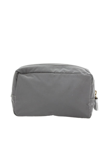 Anya Hindmarch Womens Zip Top Reflective Nylon Happy Face Pouch Handbag Gray