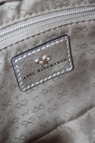 Anya Hindmarch Womens Zip Top Reflective Nylon Happy Face Pouch Handbag Gray