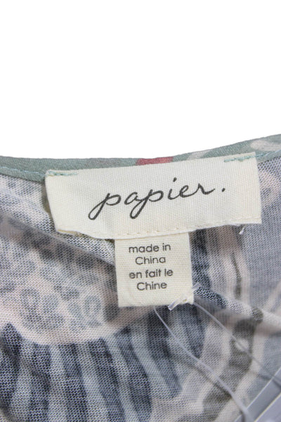 Anthropologie Womens Tunic Green Rayon Floral Long Sleeve Roundneck Size L