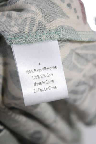Anthropologie Womens Tunic Green Rayon Floral Long Sleeve Roundneck Size L