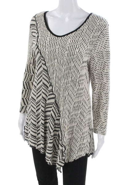 Yushi Women Tunic Black Rayon V-Neck Geometric Long Sleeve Pullover Fall Size M