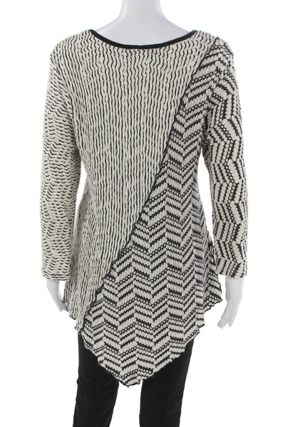 Yushi Women Tunic Black Rayon V-Neck Geometric Long Sleeve Pullover Fall Size M