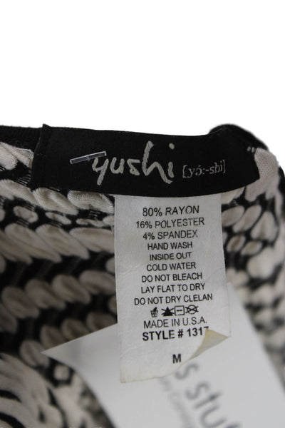 Yushi Women Tunic Black Rayon V-Neck Geometric Long Sleeve Pullover Fall Size M