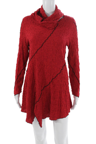 IC by Connie K Womens Tunic T-Shirt Red Cowl Neck Long Sleeve Mini Size M