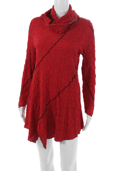 IC by Connie K Womens Tunic T-Shirt Red Cowl Neck Long Sleeve Mini Size M